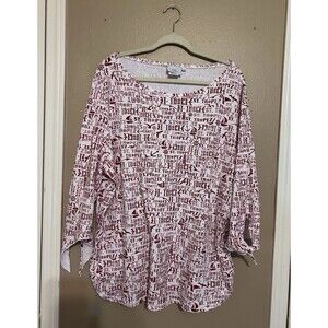 Hot Cotton Blouse Womens Size 2X Red Cotton 3/4 Sleeve Tie Ruched Side Sailboat